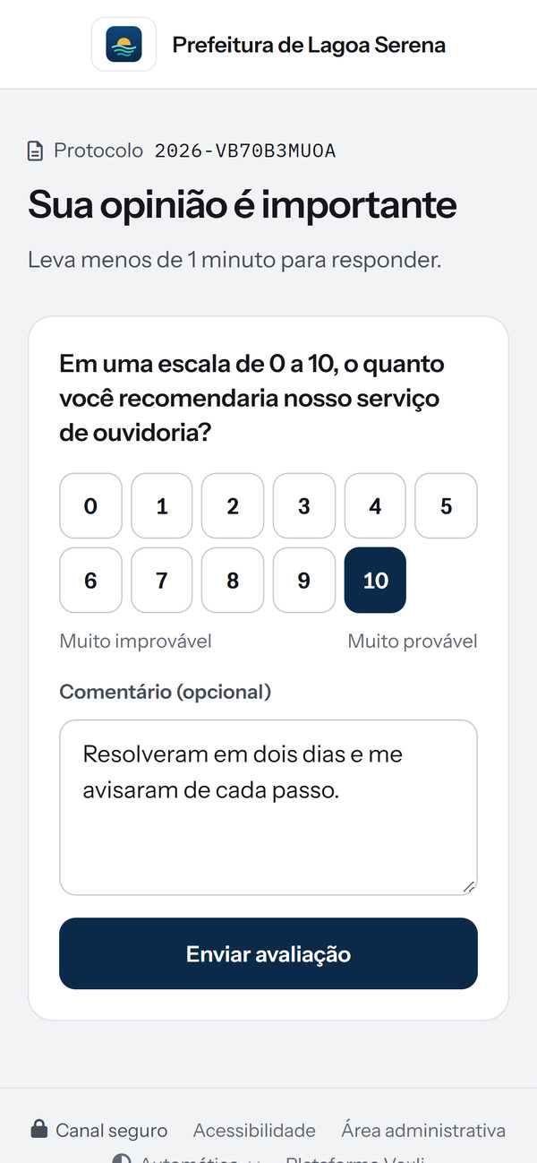 Pesquisa de satisfação no celular: nota 10 e um comentário