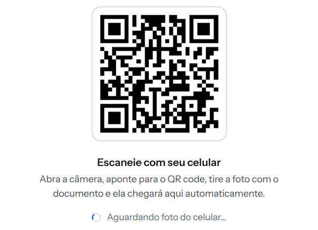 No computador, o QR code leva a selfie com o documento para o celular